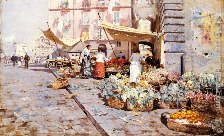 The Marketplace painting - Attilio Pratella The Marketplace art painting